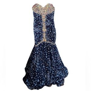 Blue Strapless Mermaid Style Gem Gown Sweet 16 Prom Dress, Size 8